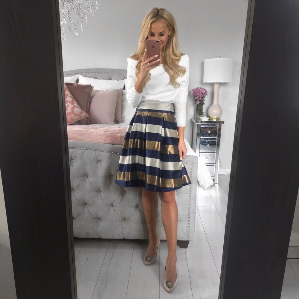 LAST 2!!! Striped Pleated Midi Knee-Length Skirt - Picture 5 of 8